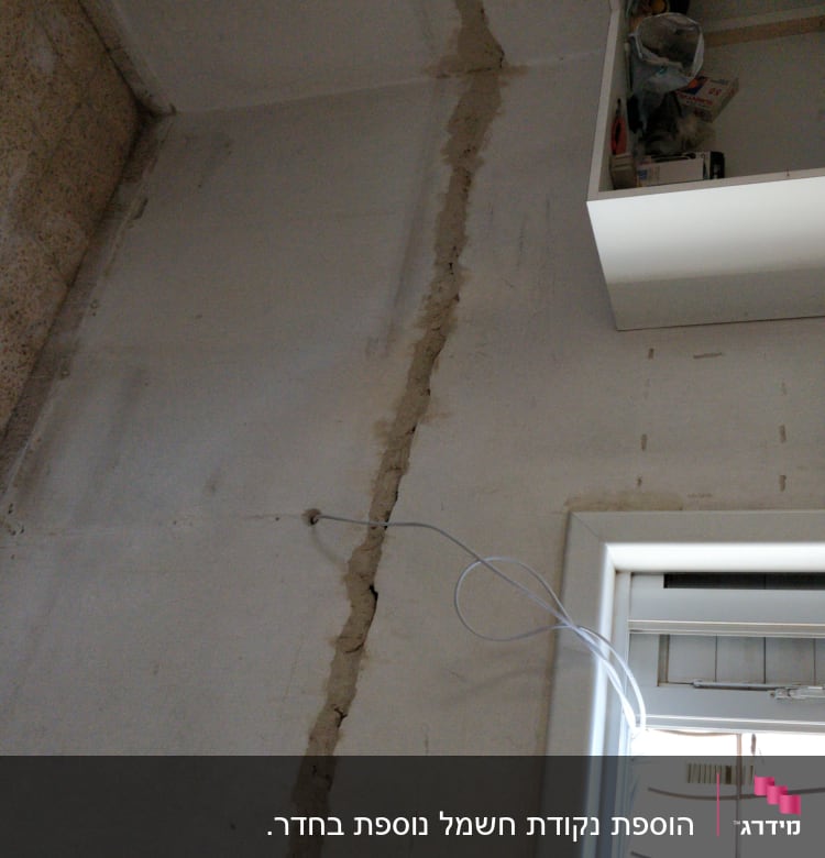 שקע חשמל על קיר עם חוטים חשופים